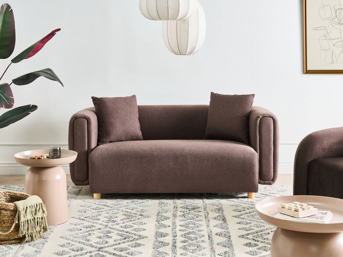 Divano a 2 posti in tessuto Marrone scuro Gambe in legno di gomma Tessuto intrecciato Moderno