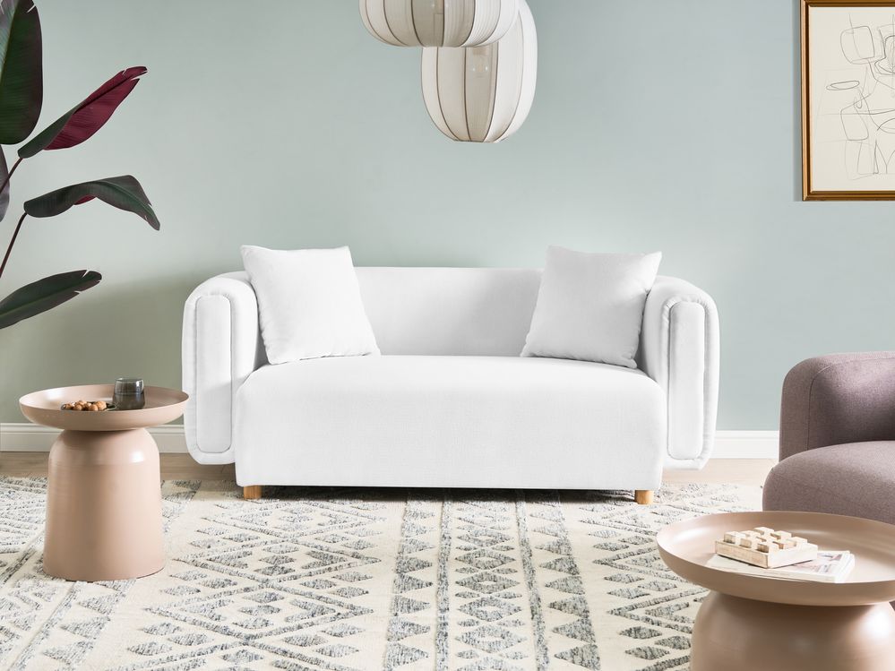 Divano a 2 posti in tessuto Bianco Gambe in legno di gomma Tessuto intrecciato Moderno