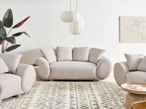 Divano 2 posti in tessuto intrecciato Schienale imbottito Beige chiaro stile moderno e minimalista