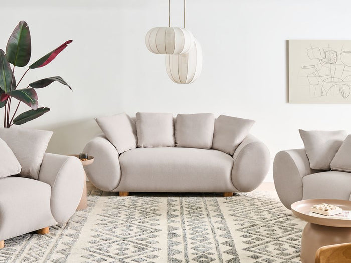 Divano 2 posti in tessuto intrecciato Schienale imbottito Beige chiaro stile moderno e minimalista