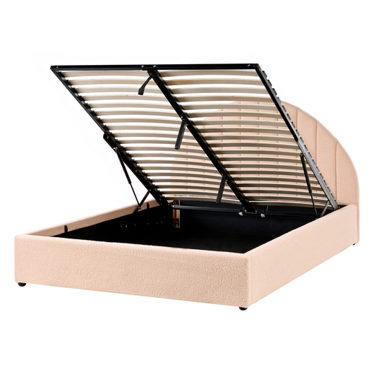 Letto minimalista con contenitore 140 x 200 cm in bouclé stile moderno con testiera rosa pesca