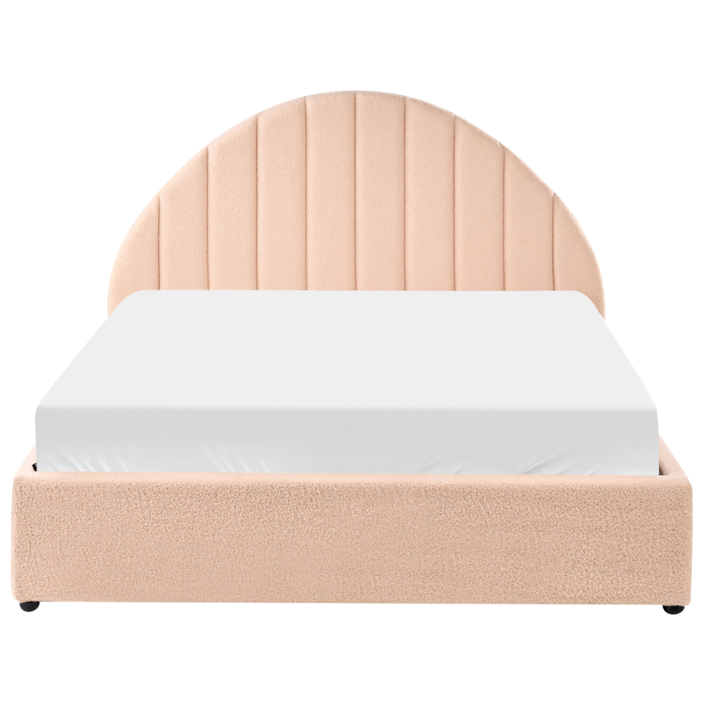 Letto minimalista con contenitore 140 x 200 cm in bouclé stile moderno con testiera rosa pesca