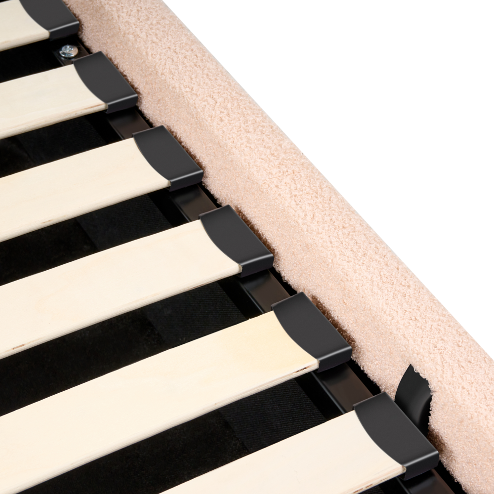 Letto minimalista con contenitore 140 x 200 cm in bouclé stile moderno con testiera rosa pesca