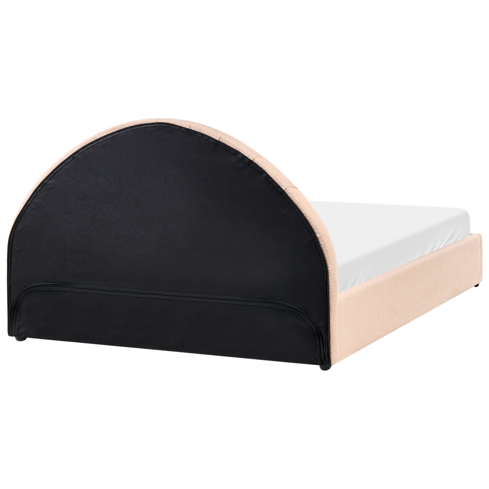 Letto minimalista con contenitore 160 x 200 cm in bouclé stile moderno con testiera rosa pesca