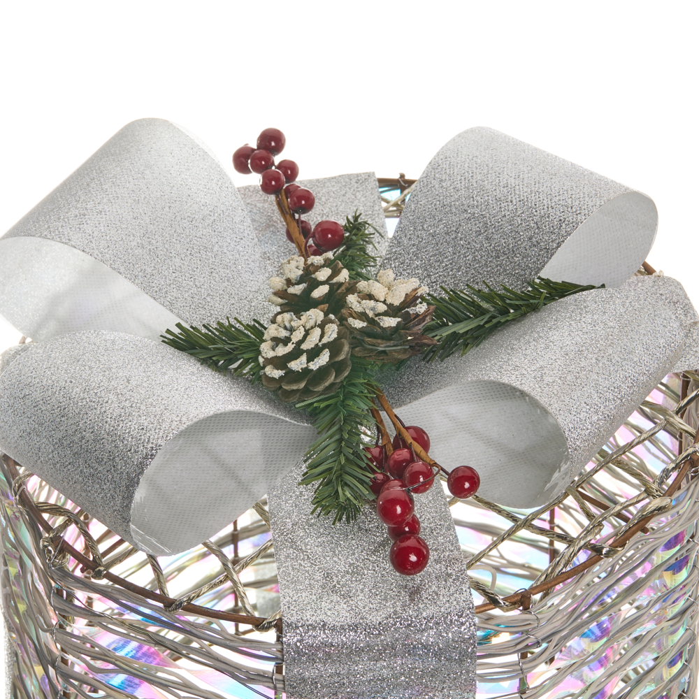 Set di 3 decorazioni natalizie con luci LED bianche calde fiocchi e decorazioni festive per interni argento