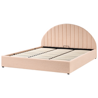 Letto minimalista con contenitore 180 x 200 cm in bouclé stile moderno con testiera rosa pesca