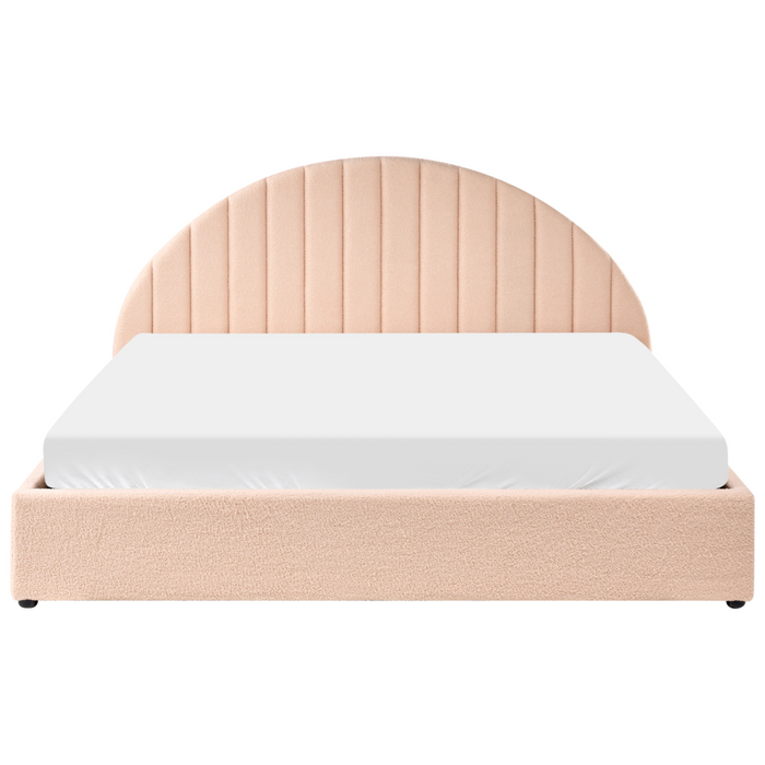 Letto minimalista con contenitore 180 x 200 cm in bouclé stile moderno con testiera rosa pesca