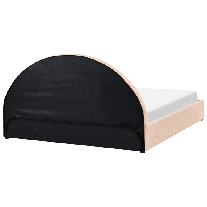 Letto minimalista con contenitore 180 x 200 cm in bouclé stile moderno con testiera rosa pesca