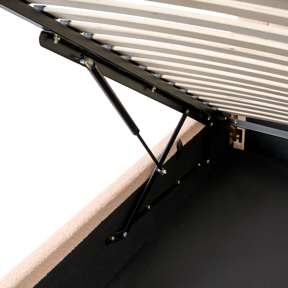 Letto minimalista con contenitore 180 x 200 cm in bouclé stile moderno con testiera rosa pesca