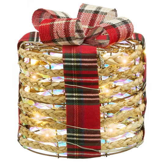 Set di 3 decorazioni natalizie con luci LED bianche calde fiocchi e decorazioni festive per interni colore beige