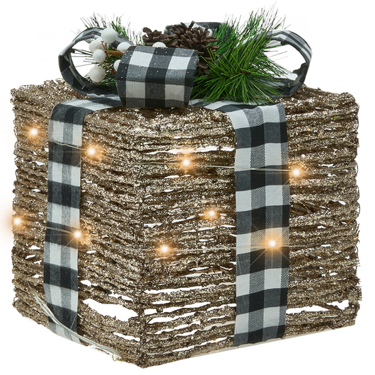 Set di 3 decorazioni natalizie in rattan con luci LED bianche calde e fiocchi Decorazioni natalizie per interni Marrone