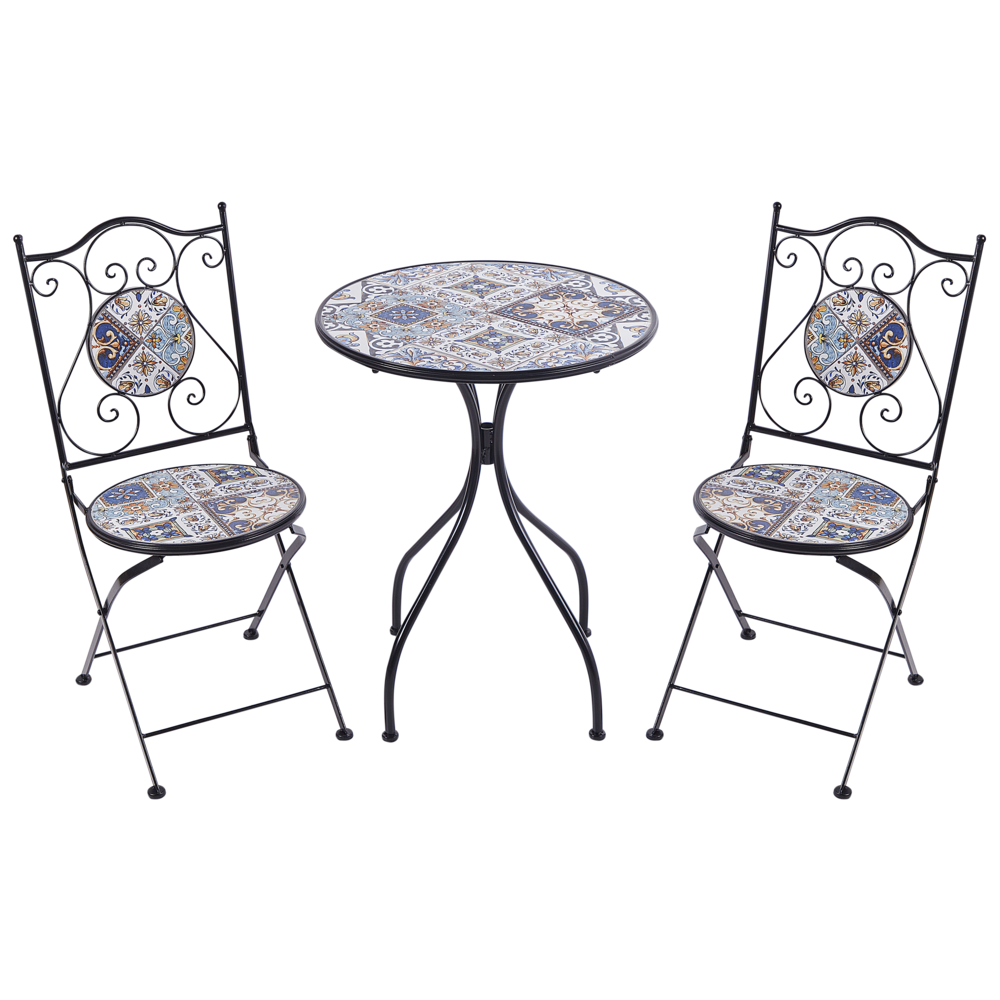 Set da bistrot da giardino in metallo nero con motivo a mosaico e struttura in ferro stile vintage