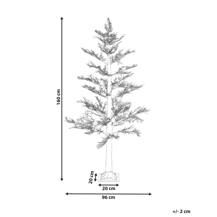 Albero di Natale artificiale in materiale sintetico bianco 160 cm Luci LED Bacche rosse Decorazioni natalizie tradizionali per interni ed esterni