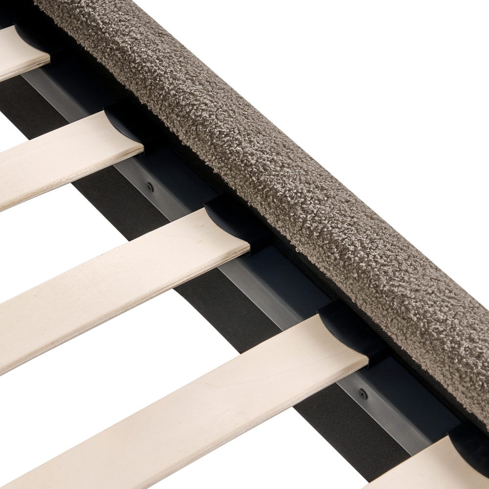 Letto matrimoniale in bouclè con testiera trapuntata gambe in metallo da 120 x 200 cm e base a doghe tortora Design moderno