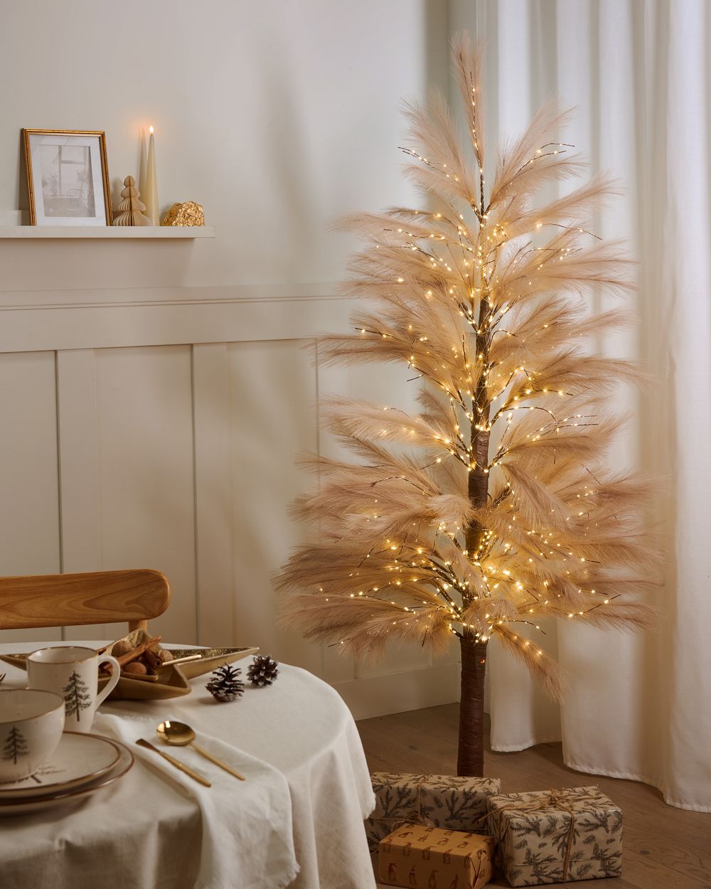 Albero di Natale artificiale beige in materiale sintetico 190 cm Luci LED per esterni e interni Decorazioni natalizie in stile moderno