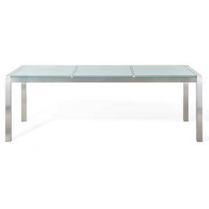 Set da pranzo da giardino beige con piano in vetro incrinato 8 posti 220 x 100 cm