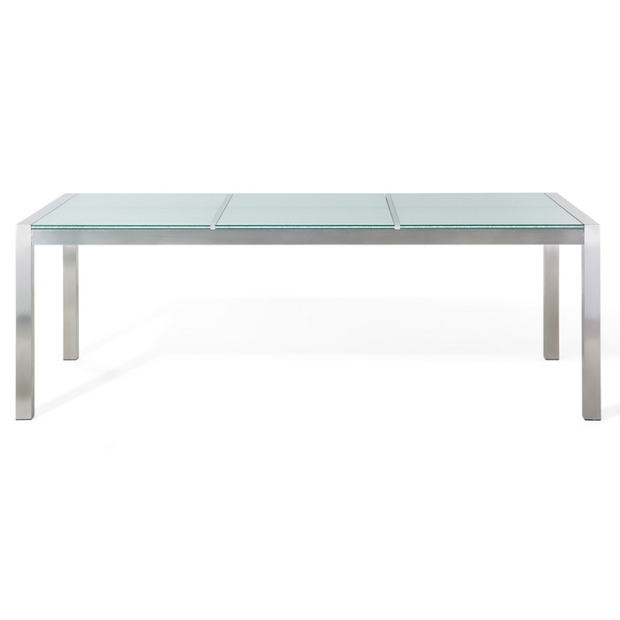 Set da pranzo da giardino beige con piano in vetro incrinato 8 posti 220 x 100 cm