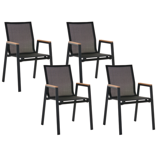 Set di 4 sedie da giardino in metallo alluminio nero impilabili per esterno da pranzo