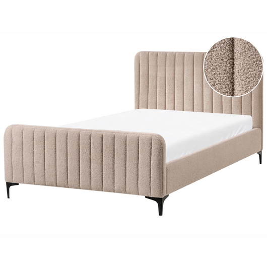 Letto matrimoniale in bouclè con testiera trapuntata gambe in metallo da 120 x 200 cm e base a doghe beige Design moderno