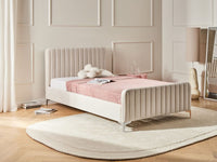 Letto matrimoniale in velluto con testiera trapuntata gambe in metallo da 120 x 200 cm e base a doghe beige Design moderno