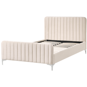 Letto matrimoniale in velluto con testiera trapuntata gambe in metallo da 120 x 200 cm e base a doghe beige Design moderno
