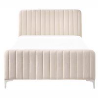 Letto matrimoniale in velluto con testiera trapuntata gambe in metallo da 120 x 200 cm e base a doghe beige Design moderno