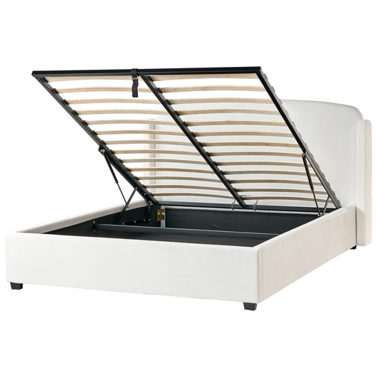 Letto con contenitore moderno minimalista in tessuto 160 x 200 cm Testiera imbottita color bianco sporco