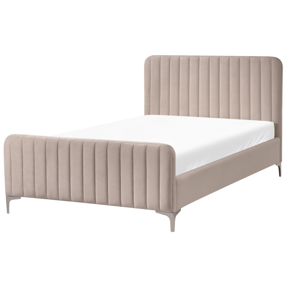Letto matrimoniale in velluto con testiera trapuntata gambe in metallo da 120 x 200 cm e base a doghe tortora Design moderno