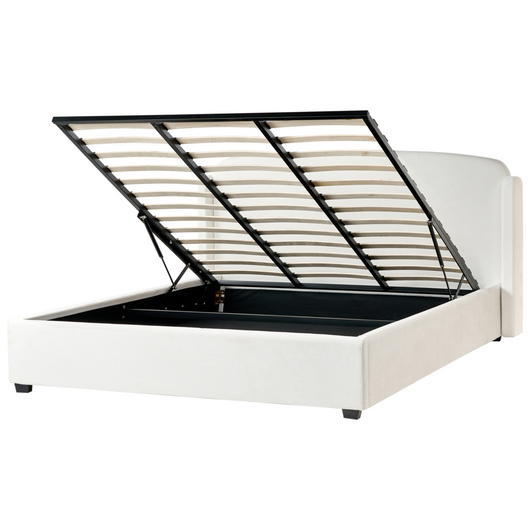 Letto con contenitore moderno minimalista in tessuto 180 x 200 cm Testiera imbottita color bianco sporco