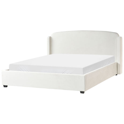 Letto con contenitore moderno minimalista in tessuto 180 x 200 cm Testiera imbottita color bianco sporco