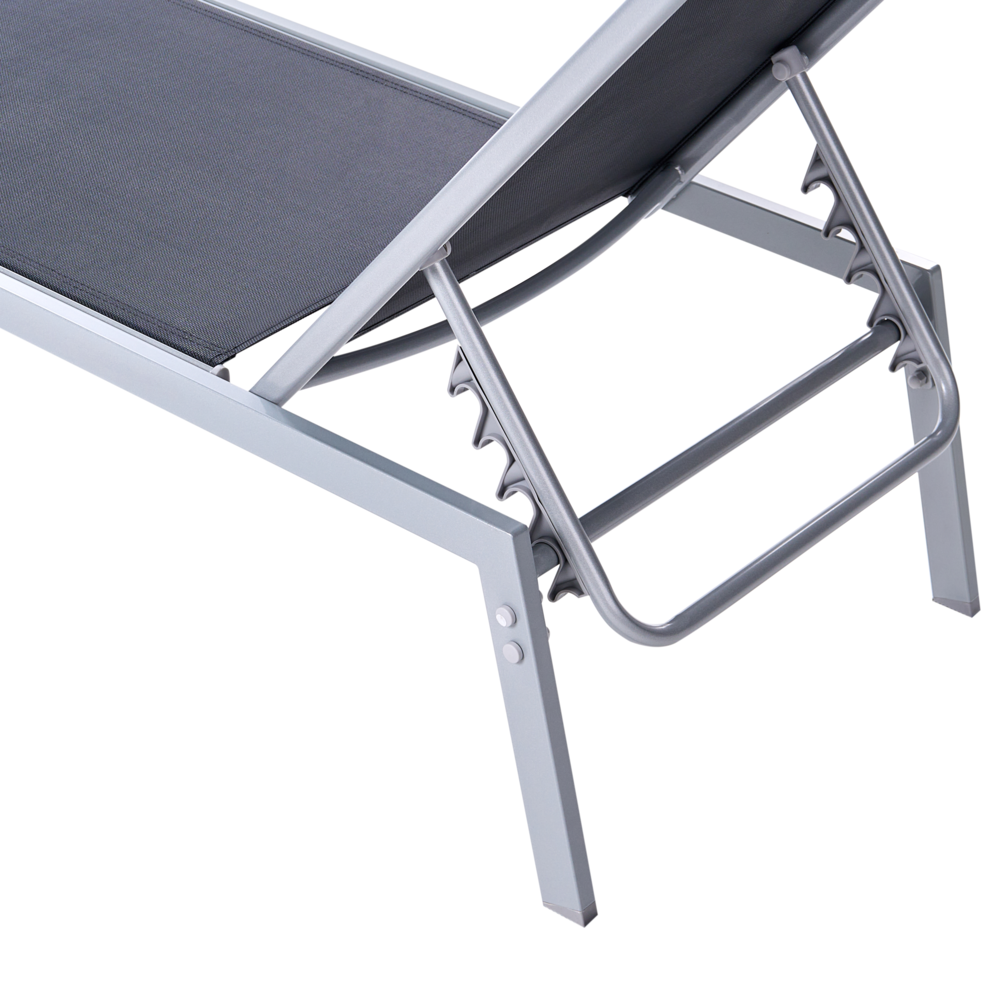 Lettino prendisole Struttura in acciaio Nero e argento Schienale regolabile Resistente ai raggi UV