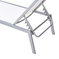 Lettino prendisole Struttura in acciaio bianco e argento Schienale regolabile Resistente ai raggi UV