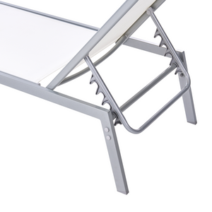 Lettino prendisole Struttura in acciaio bianco e argento Schienale regolabile Resistente ai raggi UV