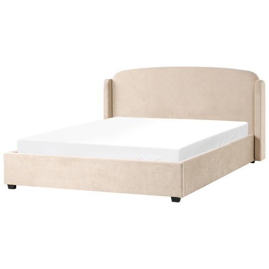 Letto con contenitore moderno minimalista in tessuto 180 x 200 cm Testiera imbottita color tortora