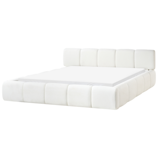 Letto minimalista in tessuto con testiera imbottita bianco sporco 180 x 200 cm stile scandinavo