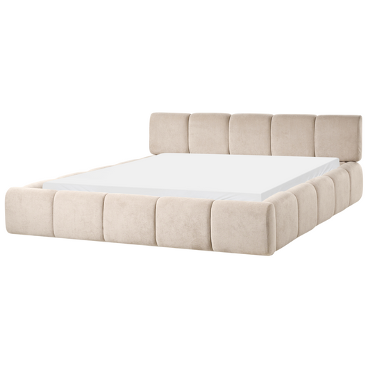 Letto minimalista in tessuto con testiera imbottita bianco sporco 180 x 200 cm stile scandinavo