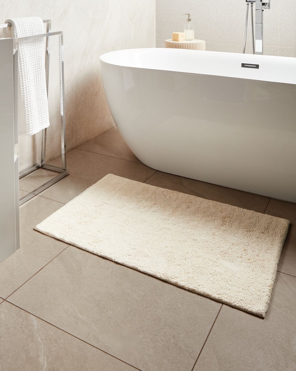 Tappeto da bagno in cotone rettangolare bianco sporco 60 x 90 Accessori da bagno Design moderno