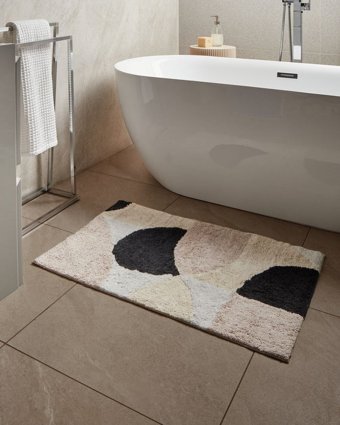 Tappetino da bagno moderno in cotone rettangolare 60 x 90 cm Motivo geometrico Accessori da bagno Beige