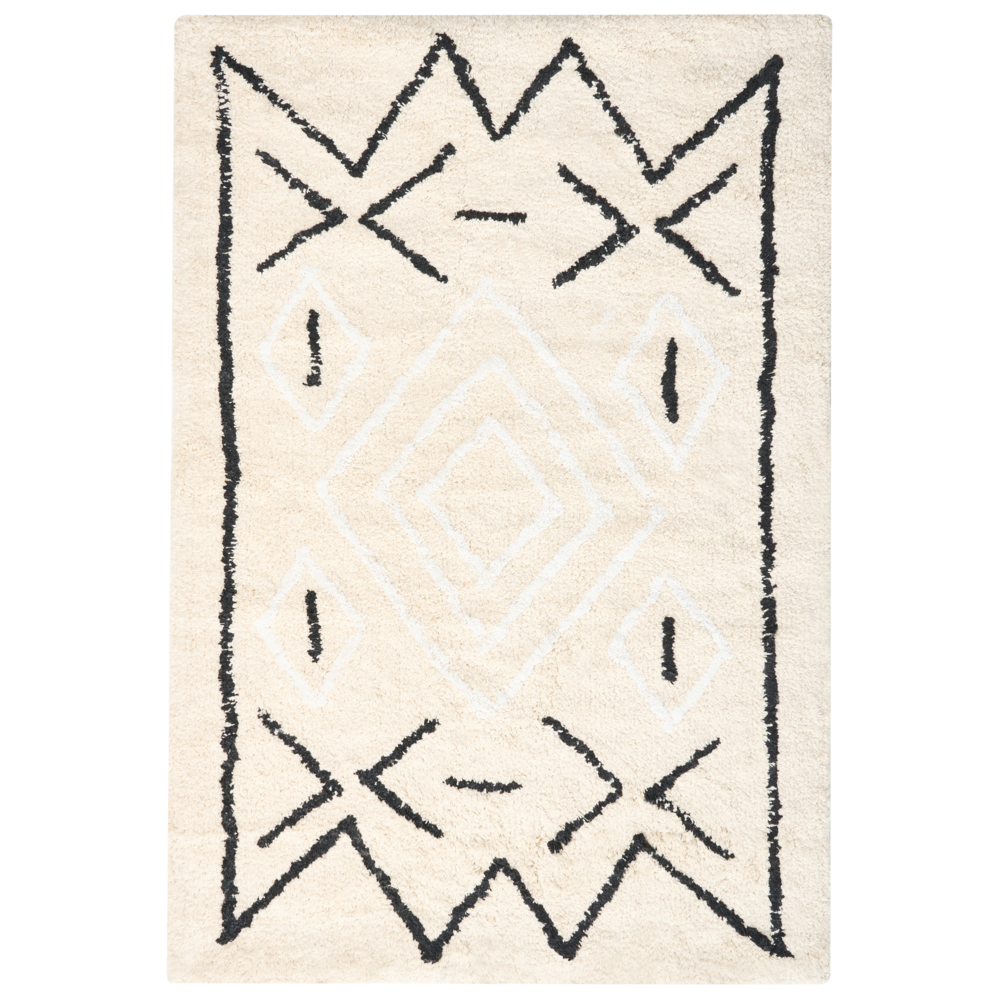 Tappetino da bagno in cotone rettangolare 60 x 90 cm Motivo geometrico Accessori da bagno Beige chiaro