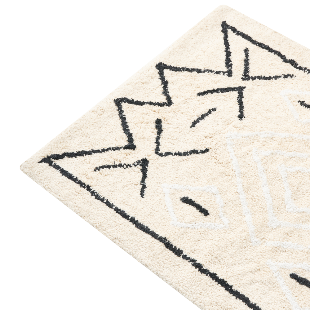 Tappetino da bagno in cotone rettangolare 60 x 90 cm Motivo geometrico Accessori da bagno Beige chiaro