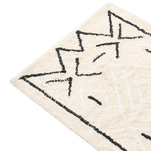 Tappetino da bagno in cotone rettangolare 60 x 90 cm Motivo geometrico Accessori da bagno Beige chiaro