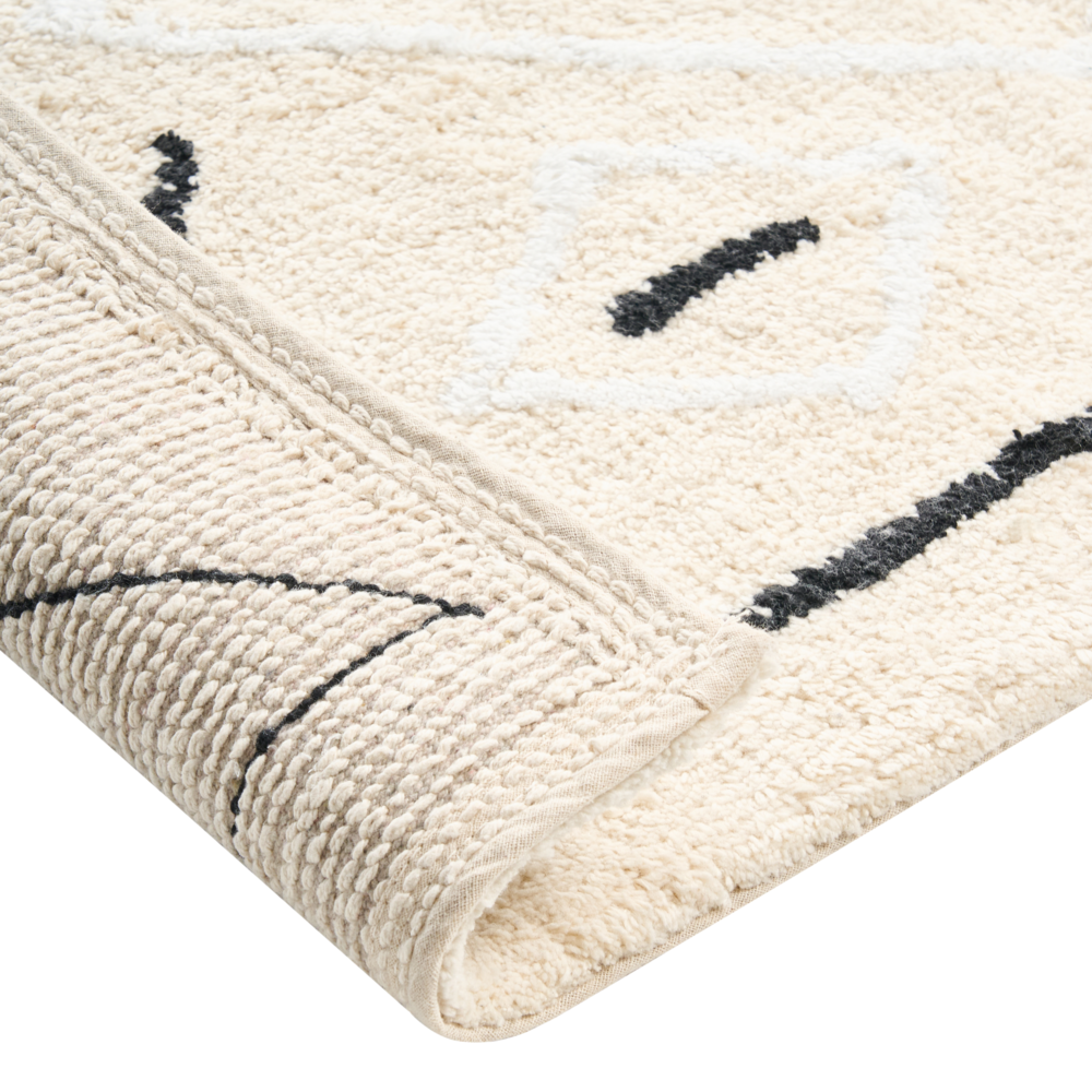 Tappetino da bagno in cotone rettangolare 60 x 90 cm Motivo geometrico Accessori da bagno Beige chiaro
