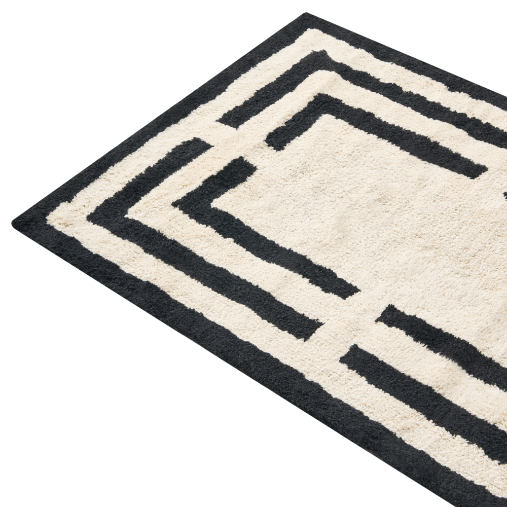 Tappetino da bagno moderno in cotone rettangolare 60 x 90 cm Motivo geometrico Accessori da bagno Beige e nero