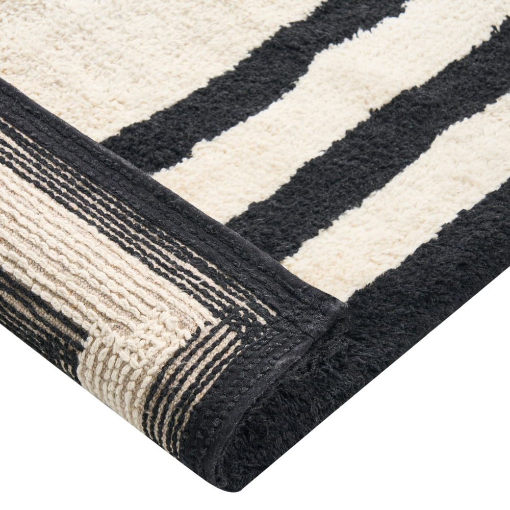 Tappetino da bagno moderno in cotone rettangolare 60 x 90 cm Motivo geometrico Accessori da bagno Beige e nero