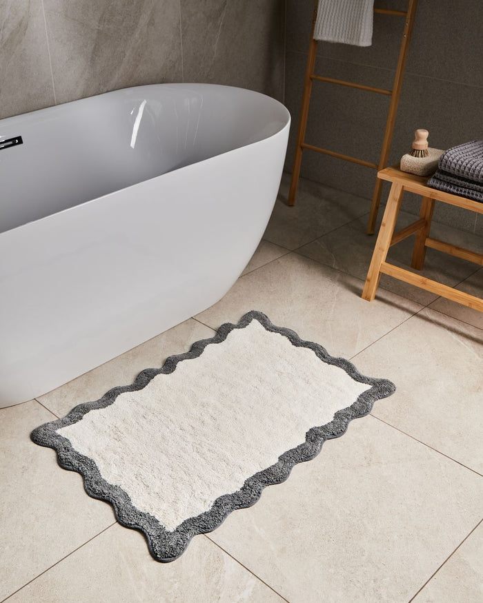 Tappeto da bagno in cotone rettangolare 60 x 90 cm beige e grigio Motivo decorativo da bagno Design moderno