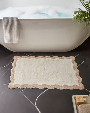 Tappeto da bagno in cotone rettangolare 80 x 90 cm beige e marrone Motivo decorativo da bagno Design moderno