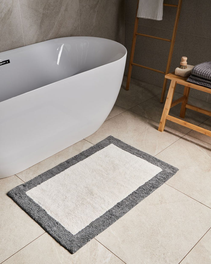Tappeto da bagno moderno in cotone rettangolare 60 x 90 cm con motivo decorativo Accessori da bagno marrone e grigio