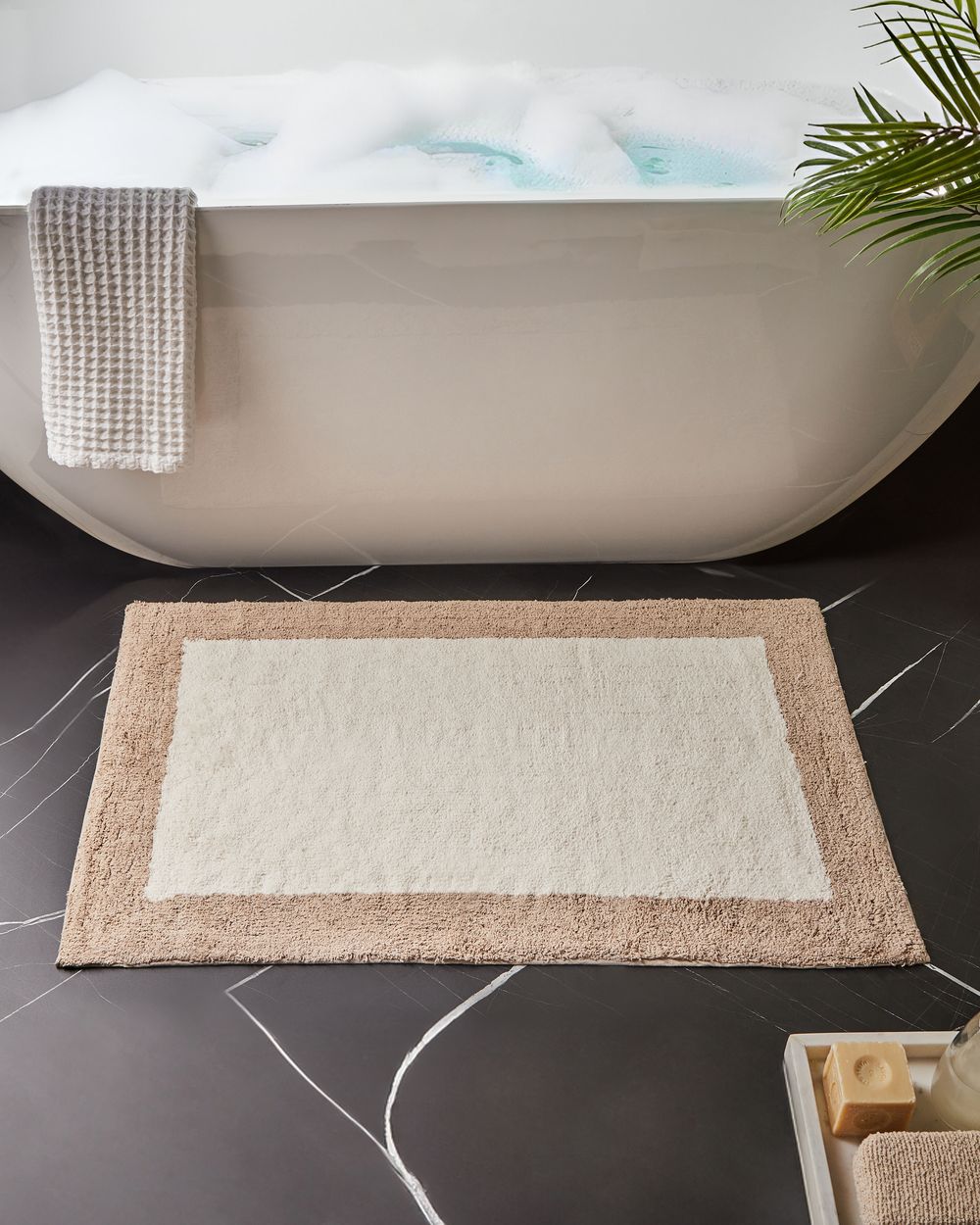 Tappeto da bagno moderno in cotone rettangolare 60 x 90 cm con motivo decorativo Accessori da bagno marrone e beige