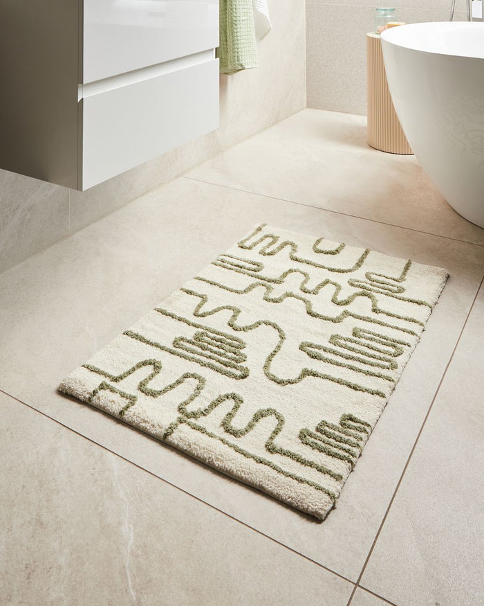 Tappetino da bagno moderno rettangolare 60 x 90 cm Motivo geometrico Accessori da bagno Beige e verde