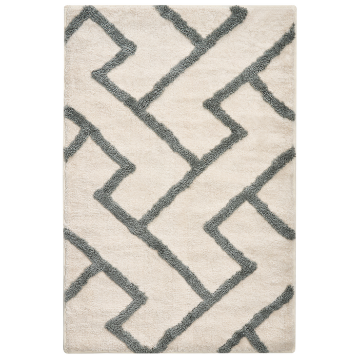 Tappetino da bagno moderno in cotone rettangolare 60 x 90 cm Motivo geometrico Accessori da bagno Beige e grigio